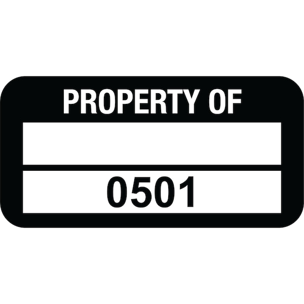 Lustre-Cal PROPERTY OF Label, Polyester Black 1.50in x 0.75in 1 Blank Pad & Serialized 0501-0600, 100PK 253772Pe2K0501 - main